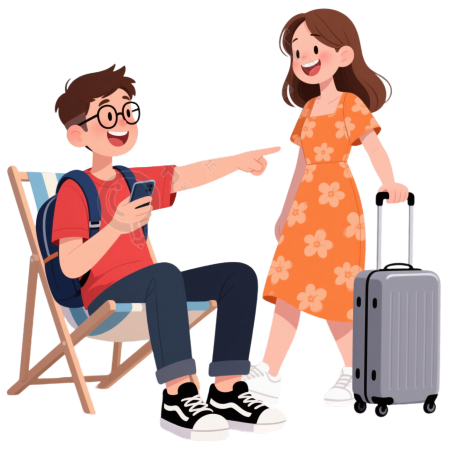 毕业旅行男女插画