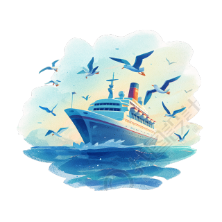 海上游轮插画