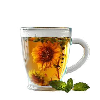 玻璃杯中的鲜摘花茶