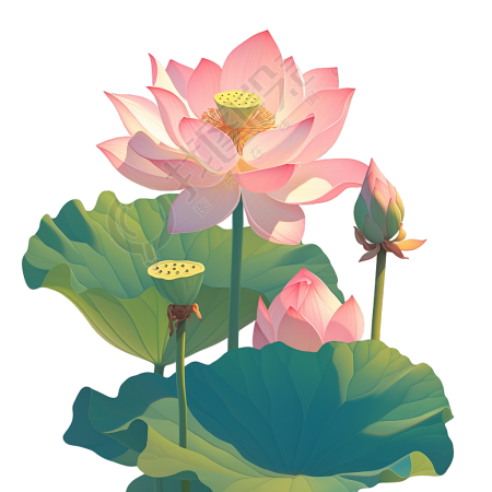 粉色荷花莲蓬插图