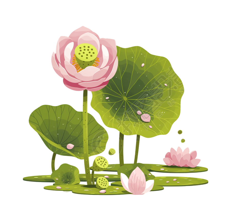 粉色荷花莲蓬元素