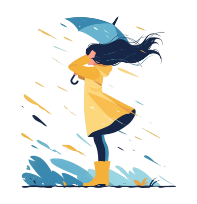 暴雨天打伞女孩元素
