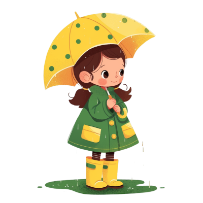 雨天女孩穿雨衣PNG素材