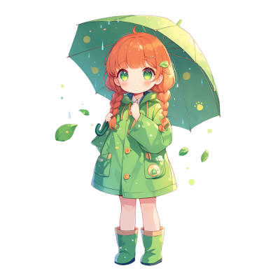 暴雨天打伞女孩素材