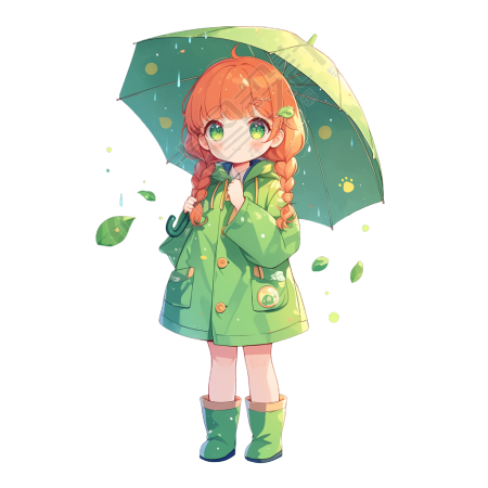 暴雨天打伞女孩素材