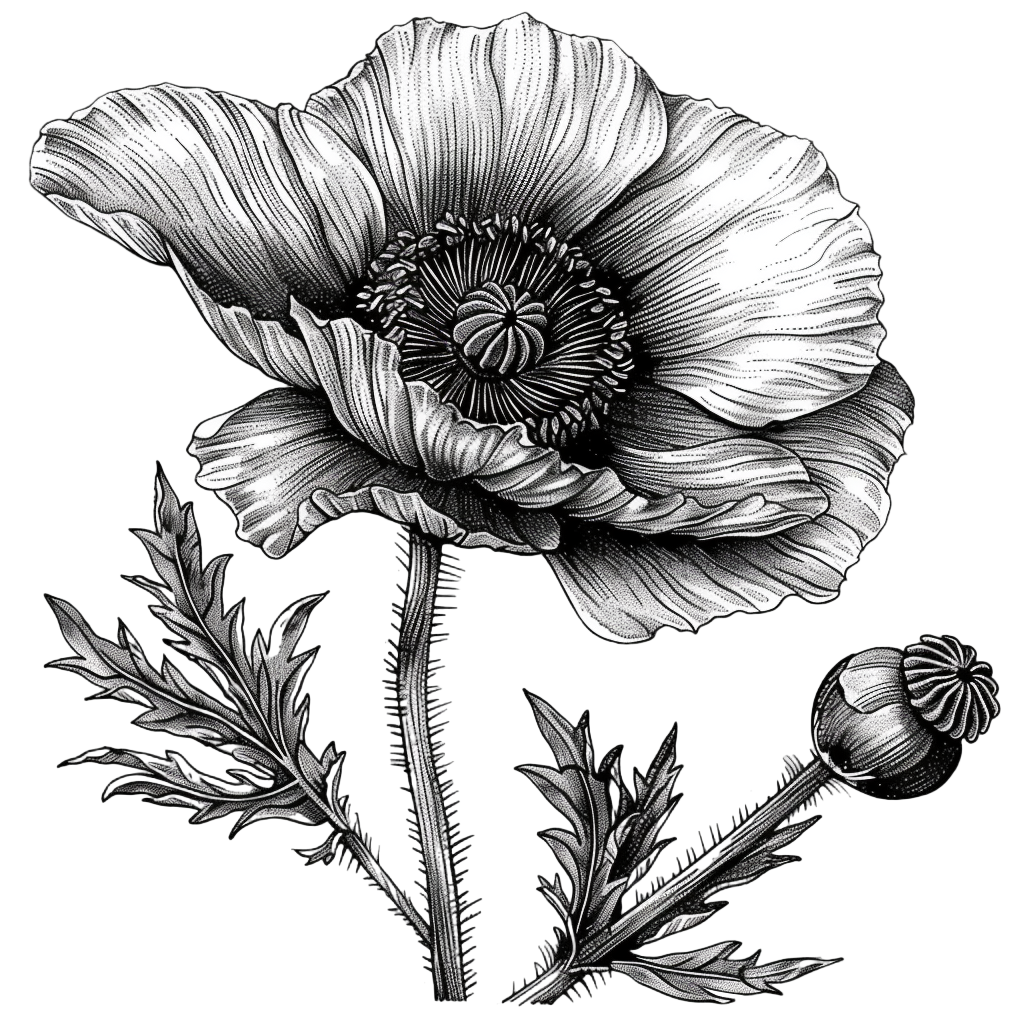 罂粟花简约线条插图