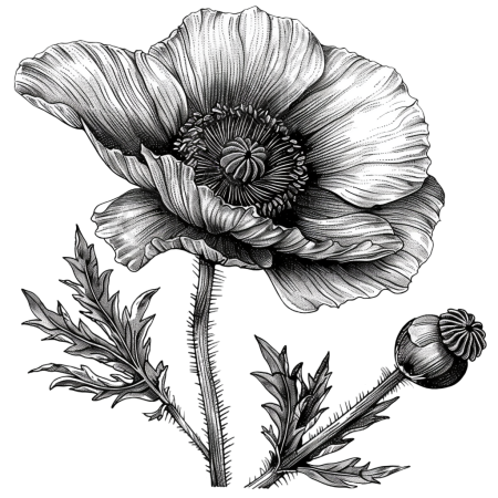 罂粟花简约线条插图