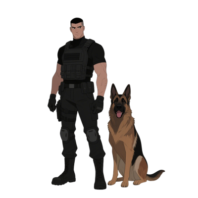 禁毒警察和警犬卡通插画