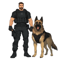 拳击教练与德国牧羊犬卡通形象