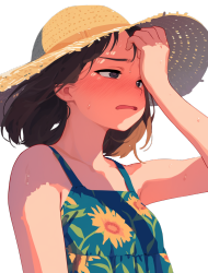 高温天气夏日女孩插图