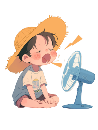 高温天气吹风扇插画