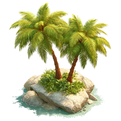 3D棕榈树和岛屿插图
