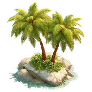 3D棕榈树和岛屿插图