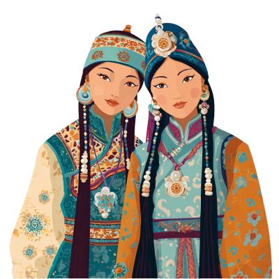 蒙古族服饰人物插画