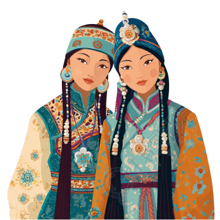 蒙古族服饰人物插画