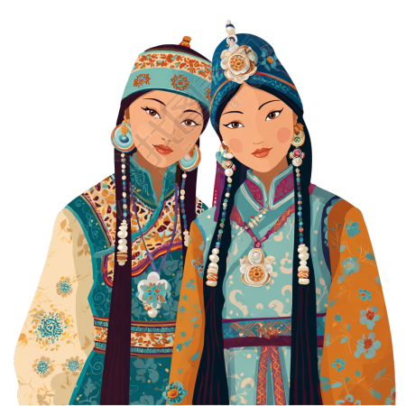 蒙古族服饰人物插画