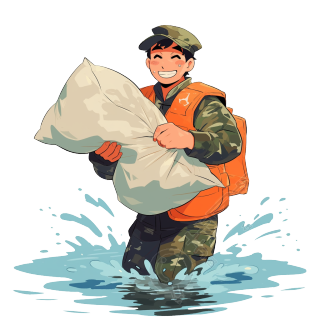 可爱军人背沙袋插画