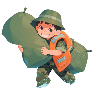 军人扛沙袋插图