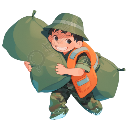 军人抗洪透明背景插图