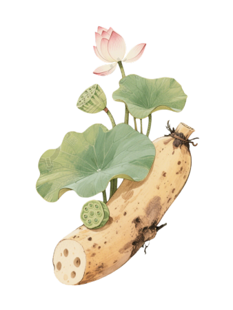 莲藕荷花彩铅插画