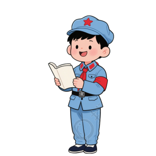蓝色红军制服男孩卡通手绘PNG