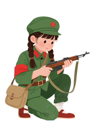 深棕色双麻花辫红军女孩插画