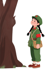 深棕色双麻花辫红军女孩插画