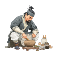古代中医草药研磨图素材