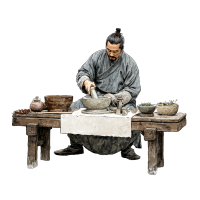 古代中医医生用木臼捣草药图形素材