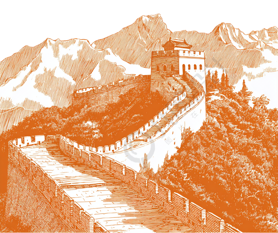 长城山水画插画