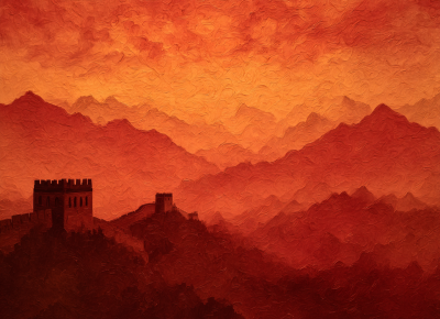 中国山水画长城插画