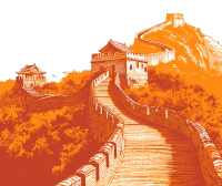 橙线绘制的长城
