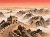 中国风长城山水画PNG图