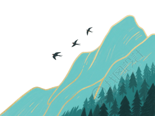 蓝绿色山脉插画