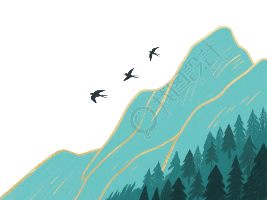 国潮风高山插画