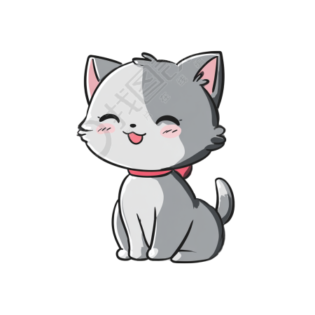 灰色猫贴纸元素