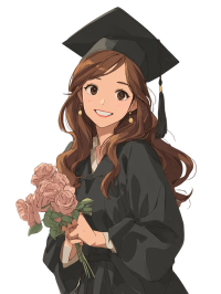 卡通毕业礼服鲜花PNG插图