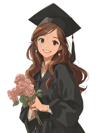 卡通毕业礼服鲜花PNG插图