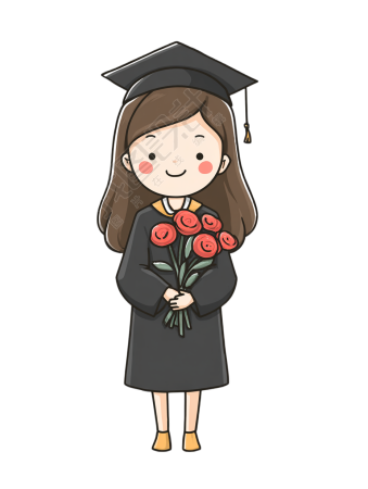 卡通毕业礼服鲜花插画