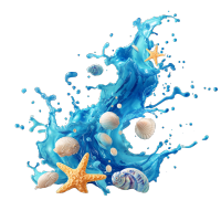 蓝色水花海螺星鱼创意设计元素