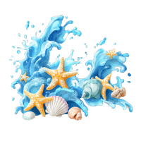 蓝色水花海洋生物插画
