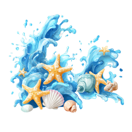 蓝色水花海洋生物插画
