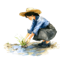 水彩风格亚洲女性插图设计