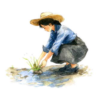 水彩风格亚洲女性插图设计