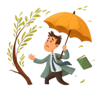 暴风雨打伞男生卡通插画