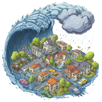 海啸灾害逃生插画