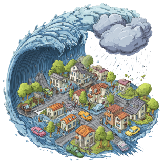 海啸灾害逃生插画