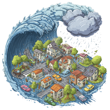 海啸灾害逃生插画