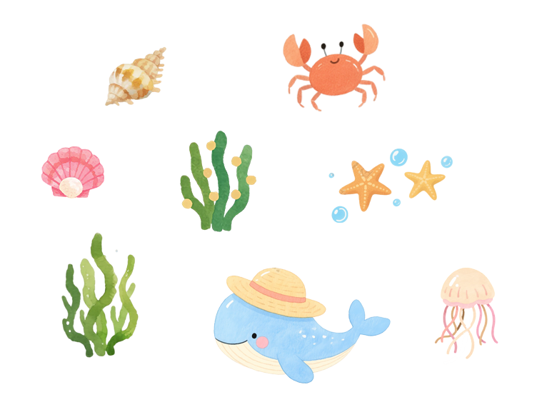 卡通海洋水彩鲸鱼插图