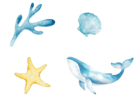 卡通海洋水彩鲸鱼元素